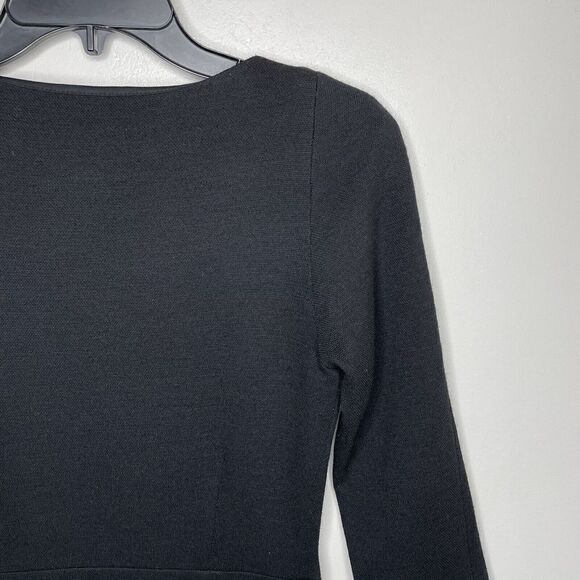 SANDRO Dress Womens 1 Small S Black Wool Blend A-Line 3/4 Sleeve Zip Shoulder - Picture 4 of 7